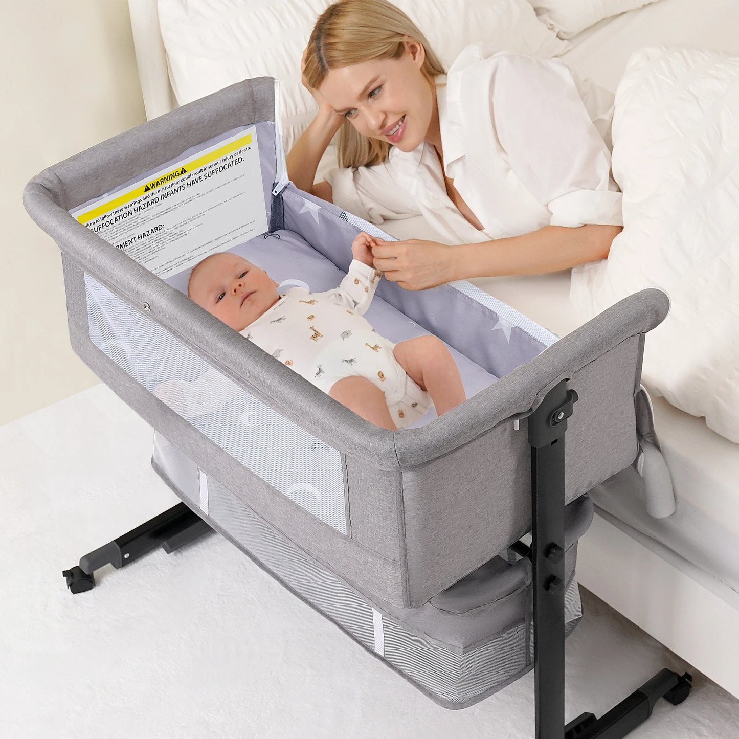 Foldable Portable Baby Bassinet Bedside Crib With Storage Basket