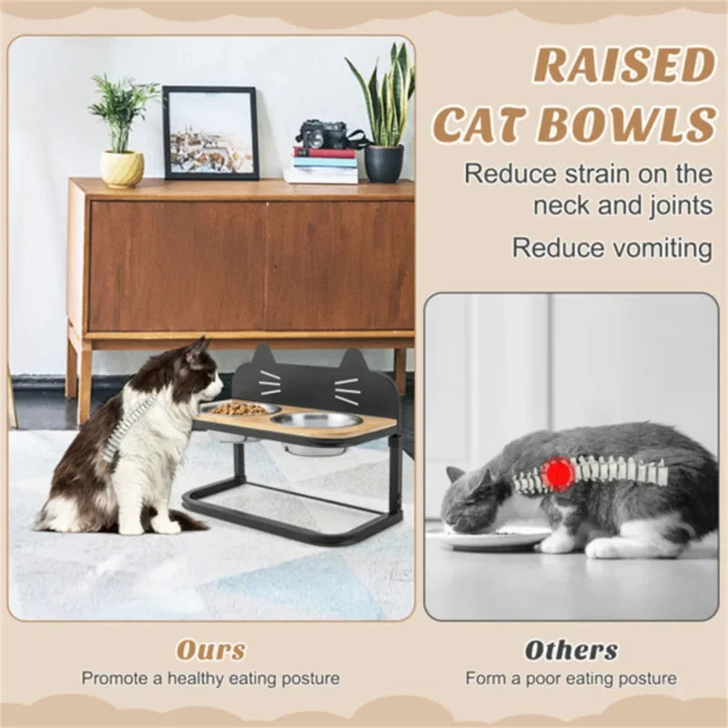 Pet Feeder With 2 Stainless Steel Bowls Adjustable Height