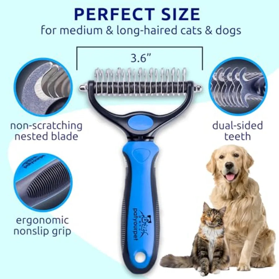 Deshedding Double-Sided Dog And Cat Brush Stainless Steel Silicone Grooming Tool