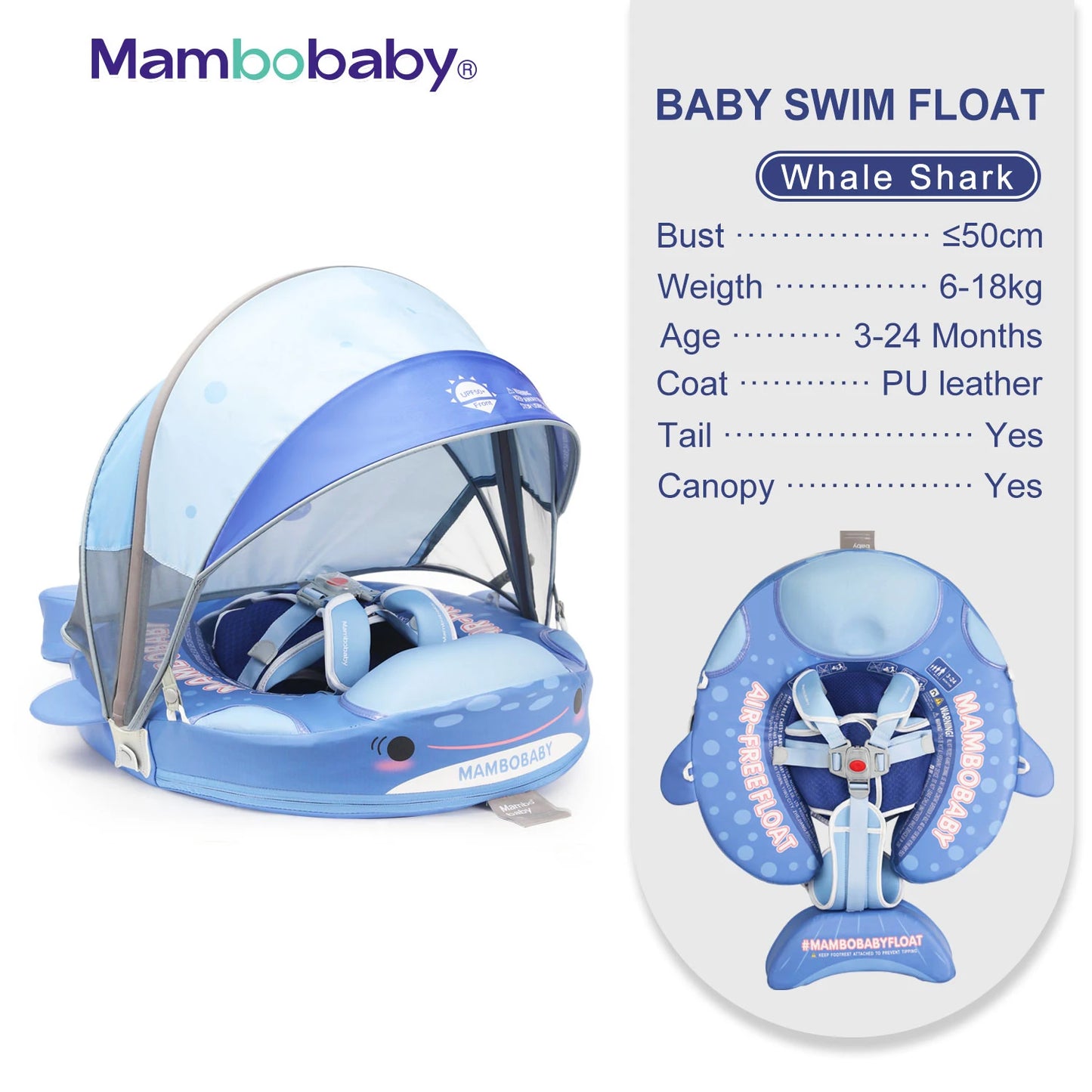 Mambobaby Animal Float NonInflatable Safe Canopy Baby Water Trainer