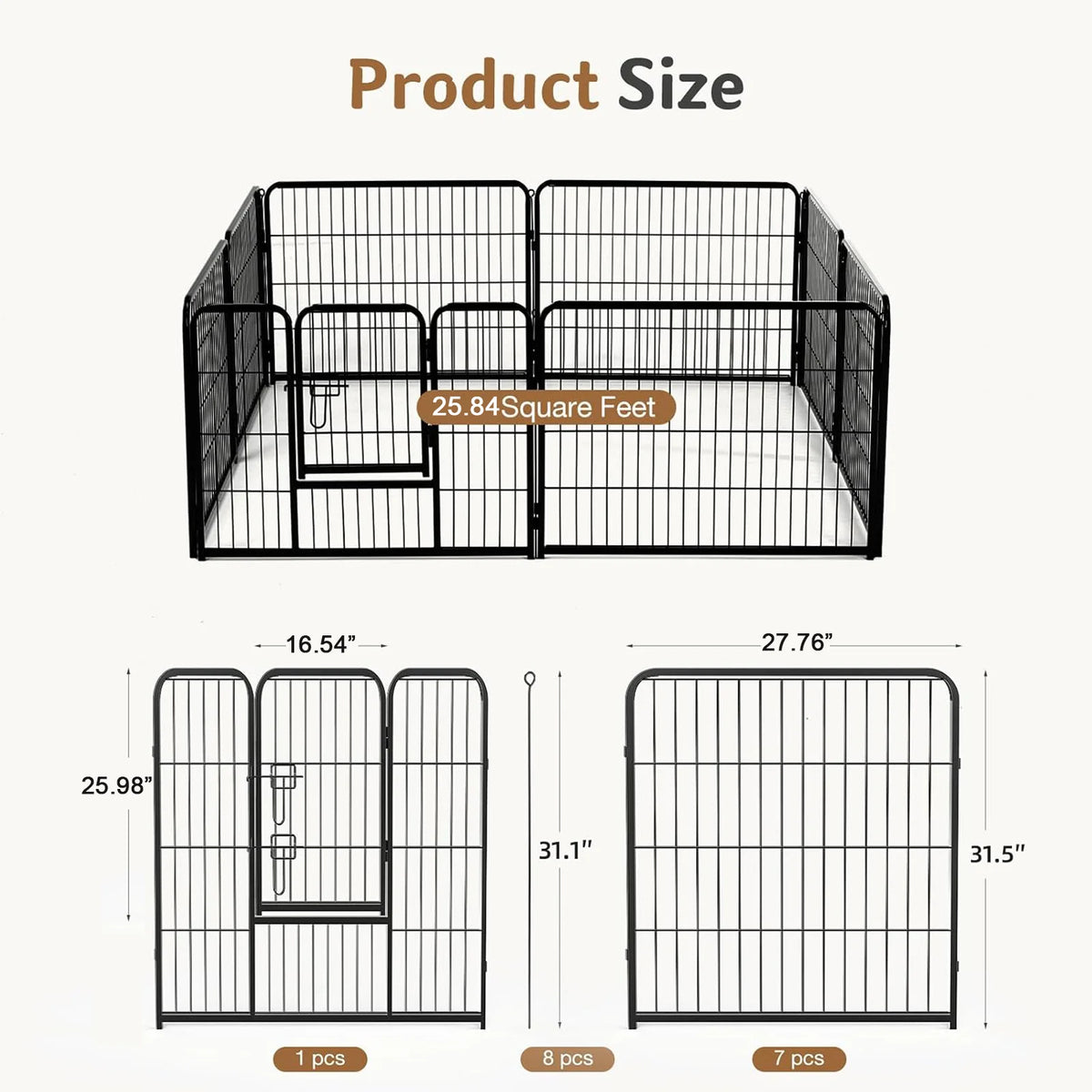 JHK Metal Dog Playpen Foldable Pet Exercise Fence Outdoor