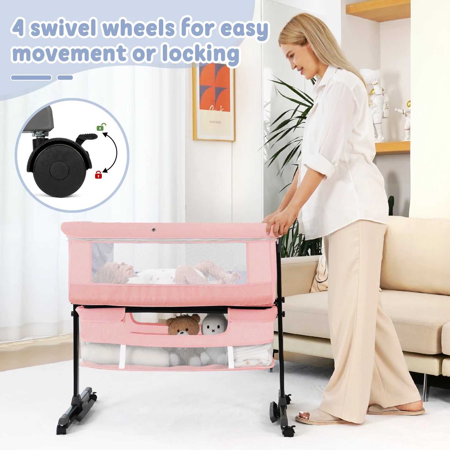 Foldable Portable Baby Bassinet Bedside Crib With Storage Basket