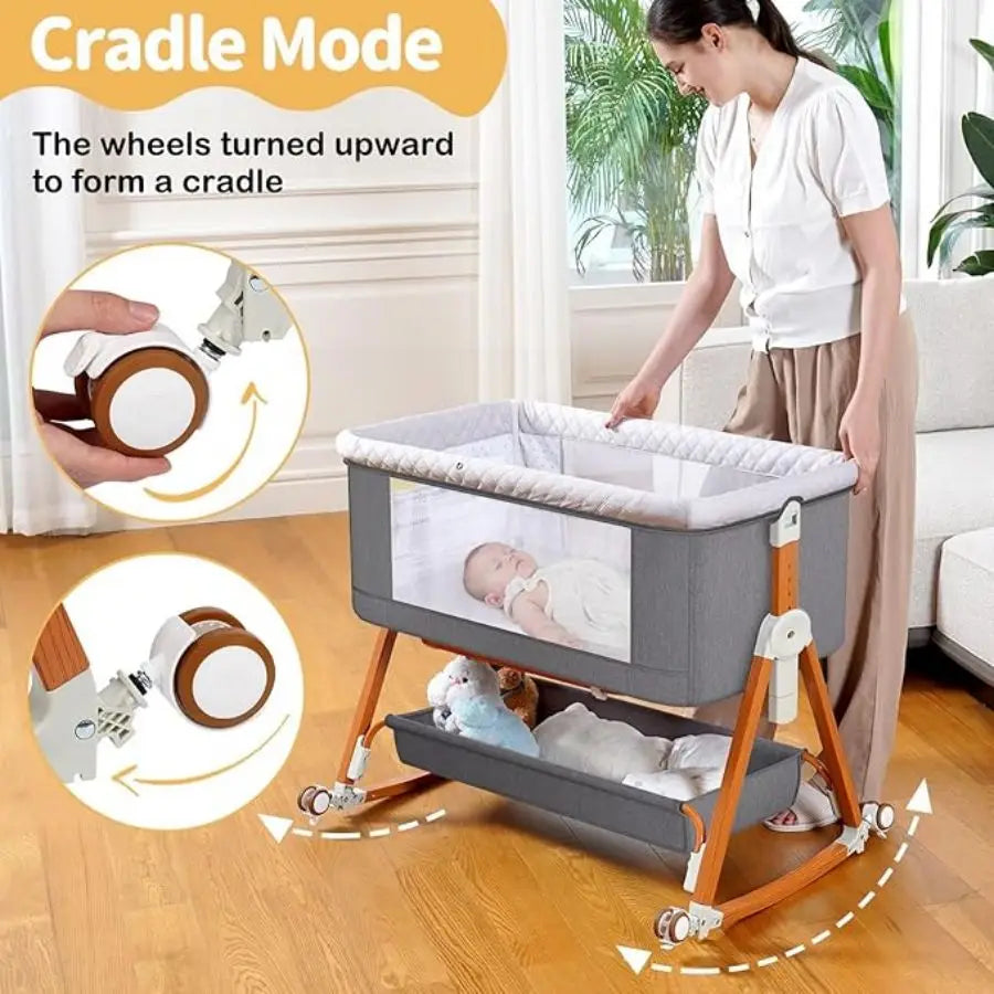 Baby Bassinet Bedside Crib 3 In 1 Foldable Rocking Wheels