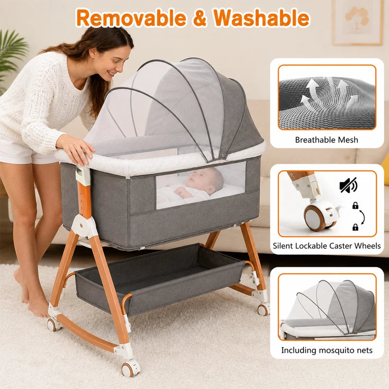 3-In-1 Baby Bassinet Bedside Sleeper With Diaper Changing Table