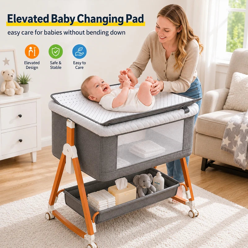 3-In-1 Baby Bassinet Bedside Sleeper With Diaper Changing Table