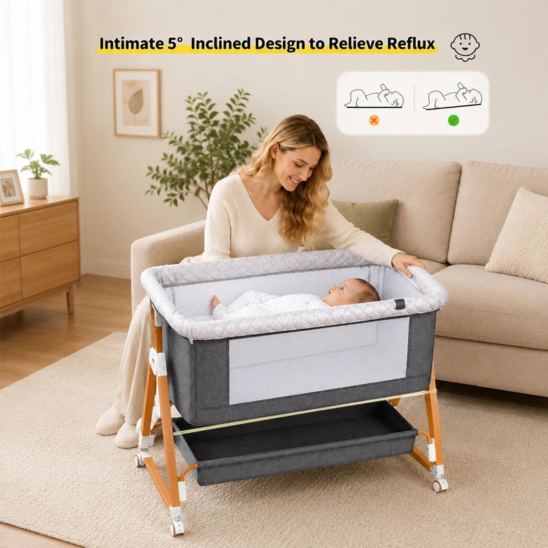 3-In-1 Baby Bassinet Bedside Sleeper With Diaper Changing Table