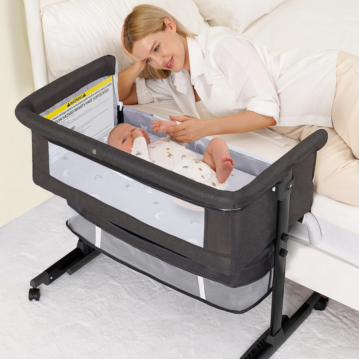 Foldable Portable Baby Bassinet Bedside Crib With Storage Basket