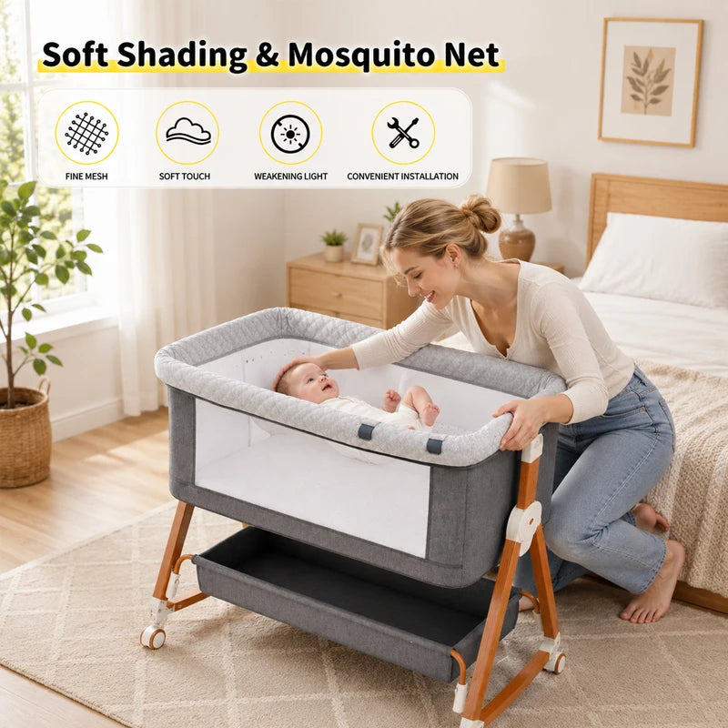 3-In-1 Baby Bassinet Bedside Sleeper With Diaper Changing Table