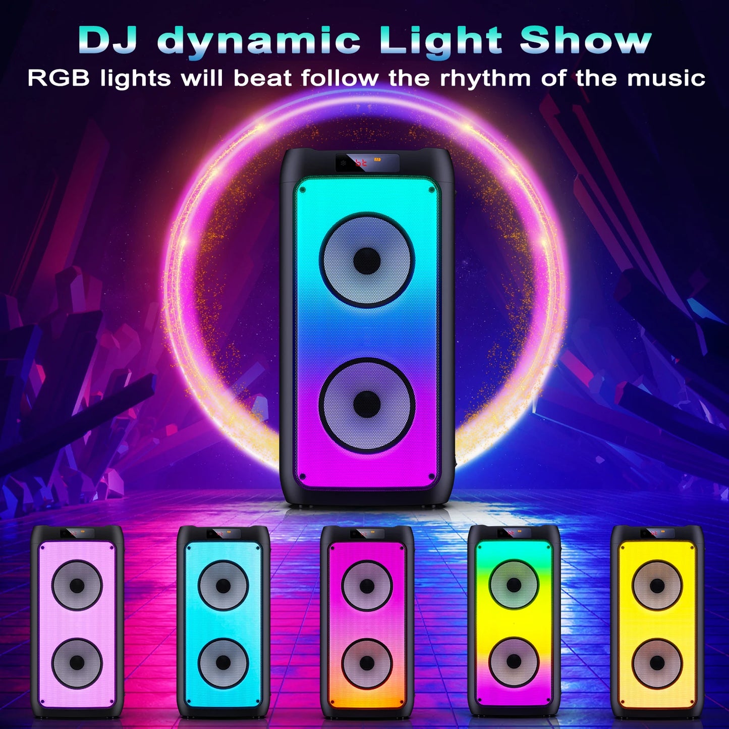 FanFun Wireless Bluetooth Karaoke Speaker With 2 Microphones And Lights