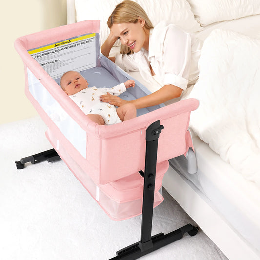 Foldable Portable Baby Bassinet Bedside Crib With Storage Basket