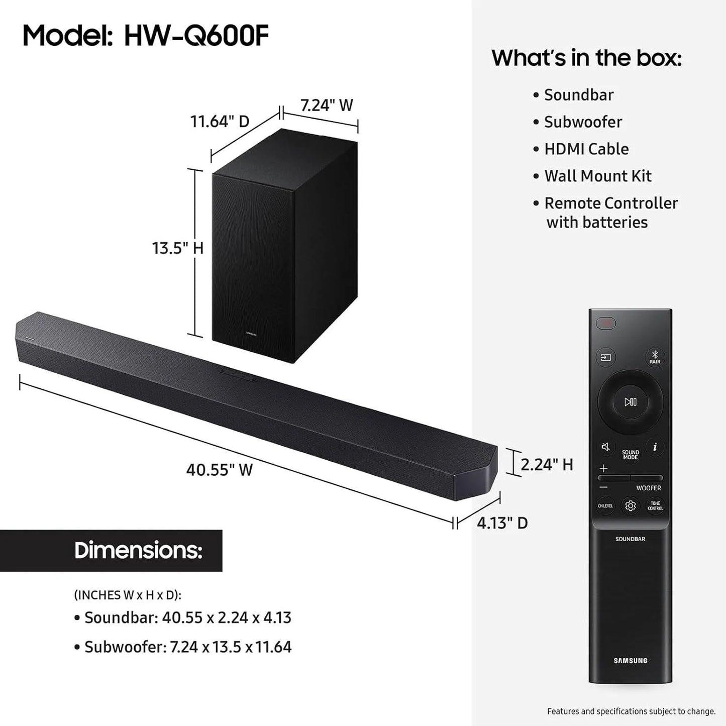 Samsung HW Q600F ZP Q Series 3.1.2ch Soundbar With Subwoofer