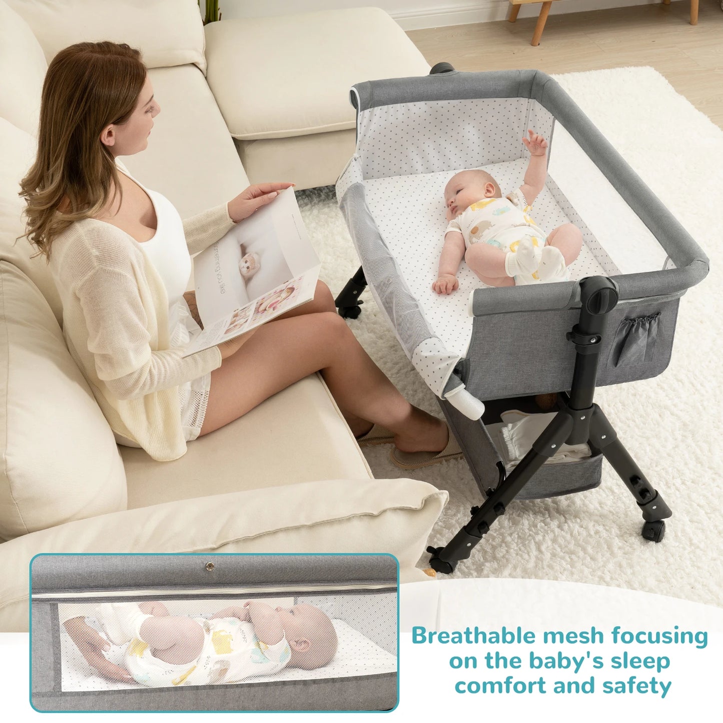 3 in 1 Baby Bassinet Bedside Sleeper Foldable Portable Cradle