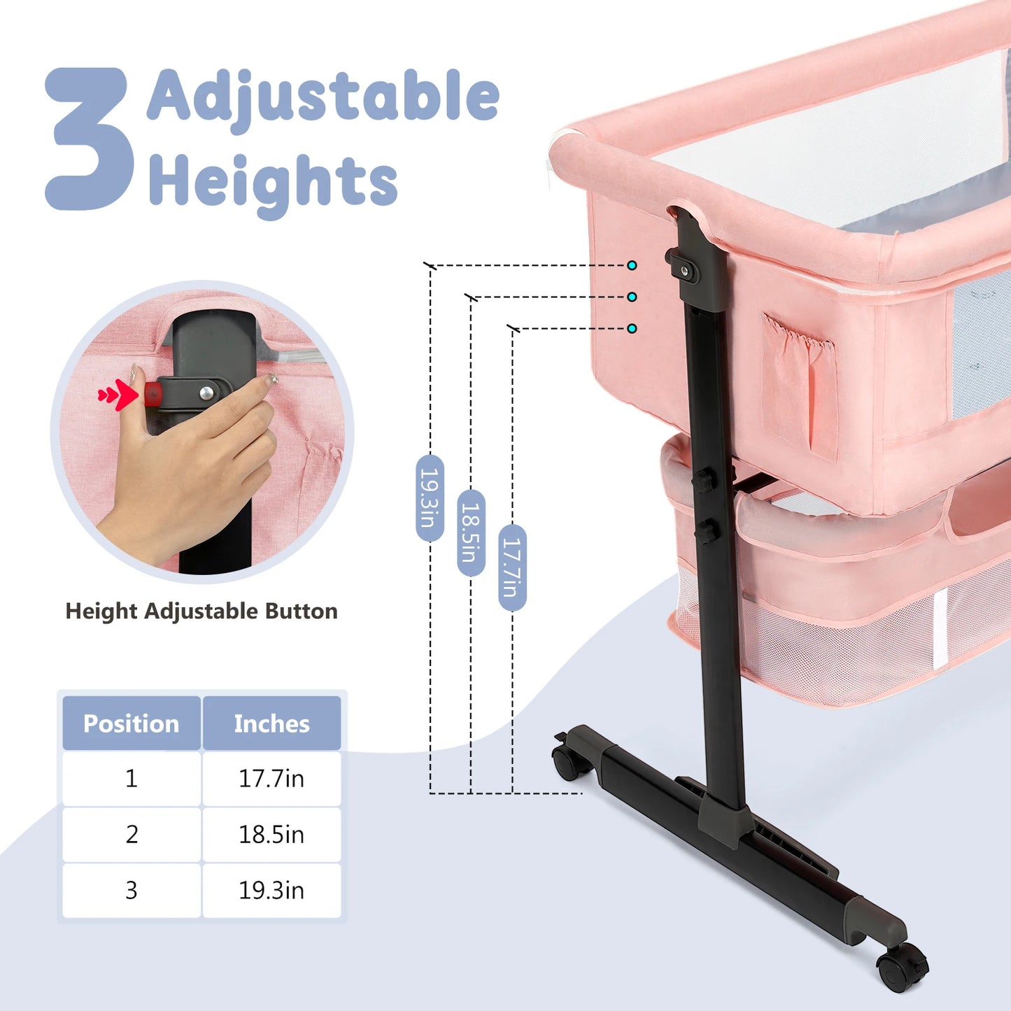 Foldable Portable Baby Bassinet Bedside Crib With Storage Basket