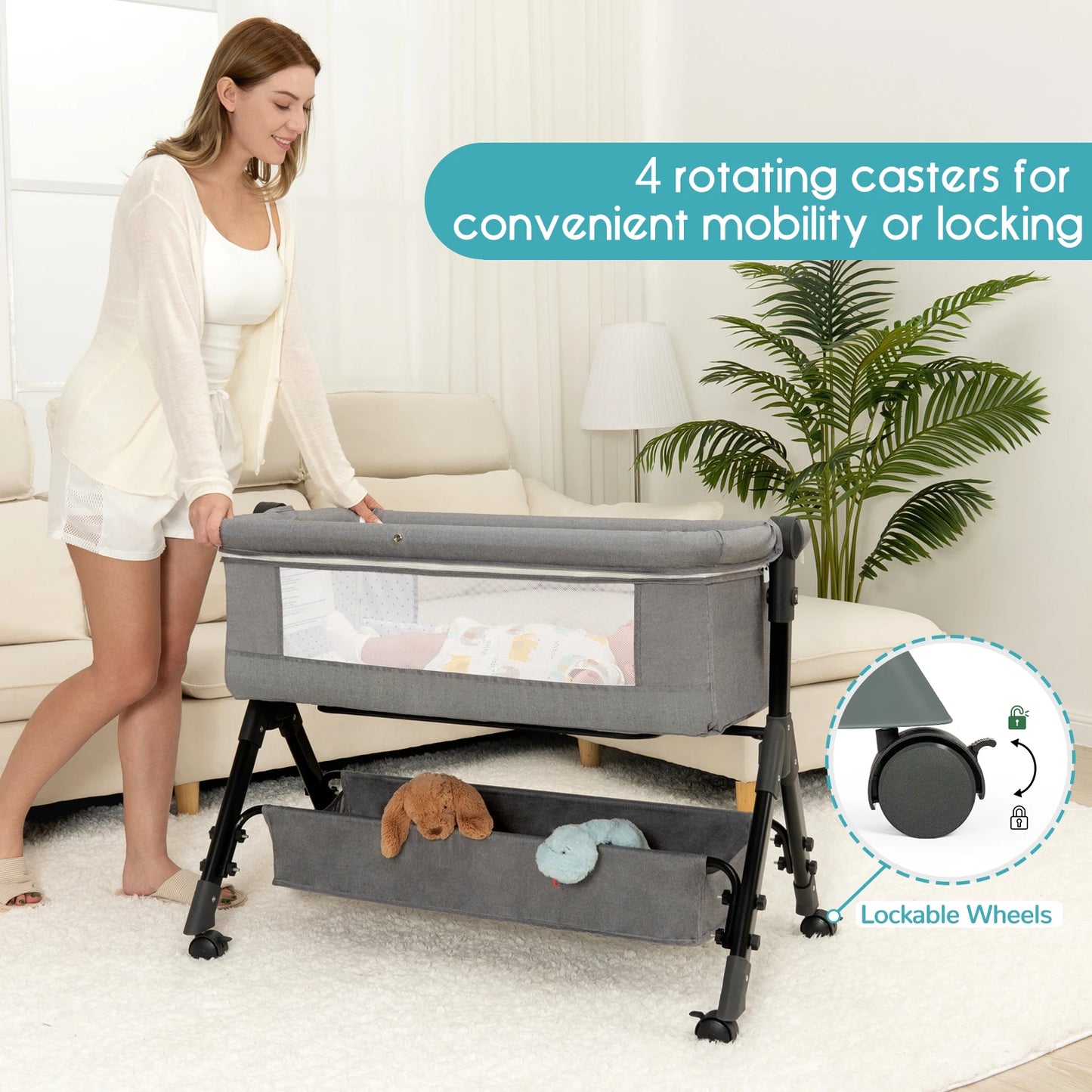 3 in 1 Baby Bassinet Bedside Sleeper Foldable Portable Cradle