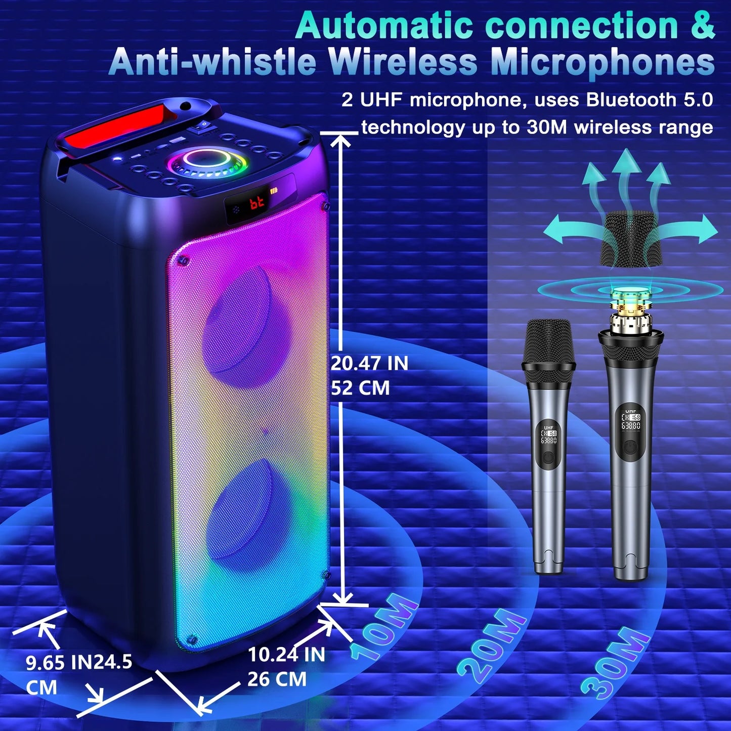 FanFun T10T Wireless Bluetooth Karaoke Speaker With Two Microphones