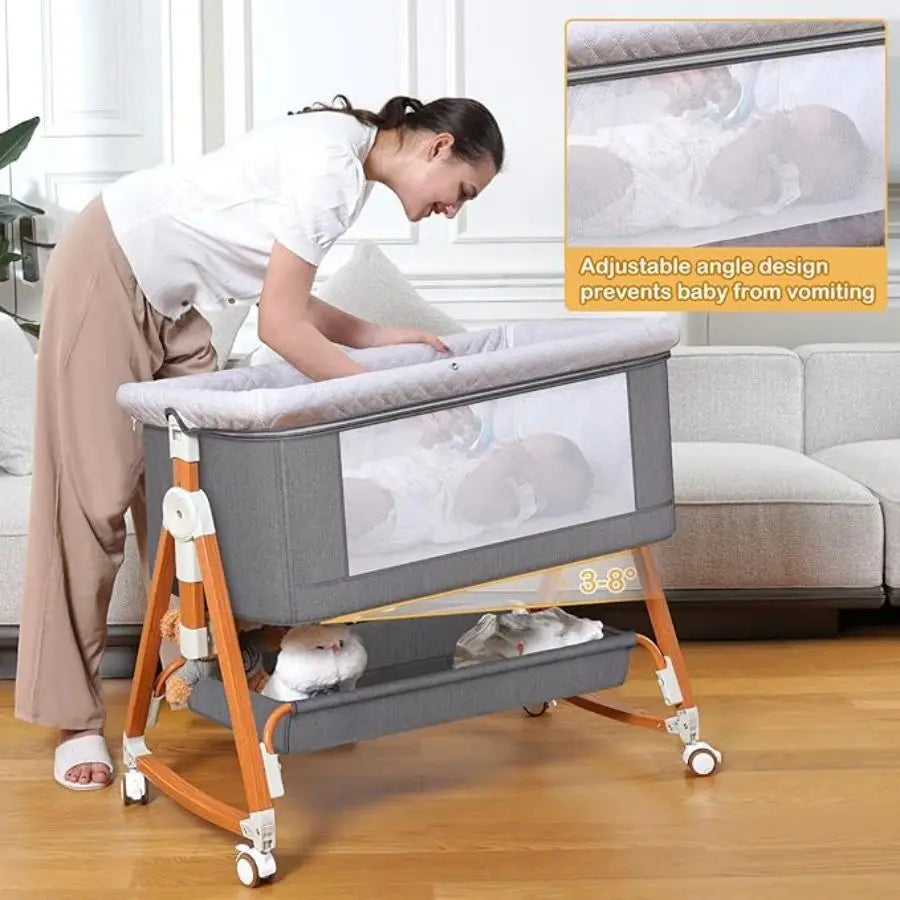 Baby Bassinet Bedside Crib 3 In 1 Foldable Rocking Wheels