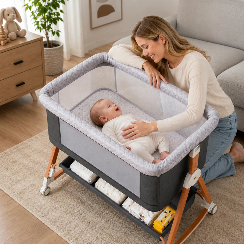 3-In-1 Baby Bassinet Bedside Sleeper With Diaper Changing Table