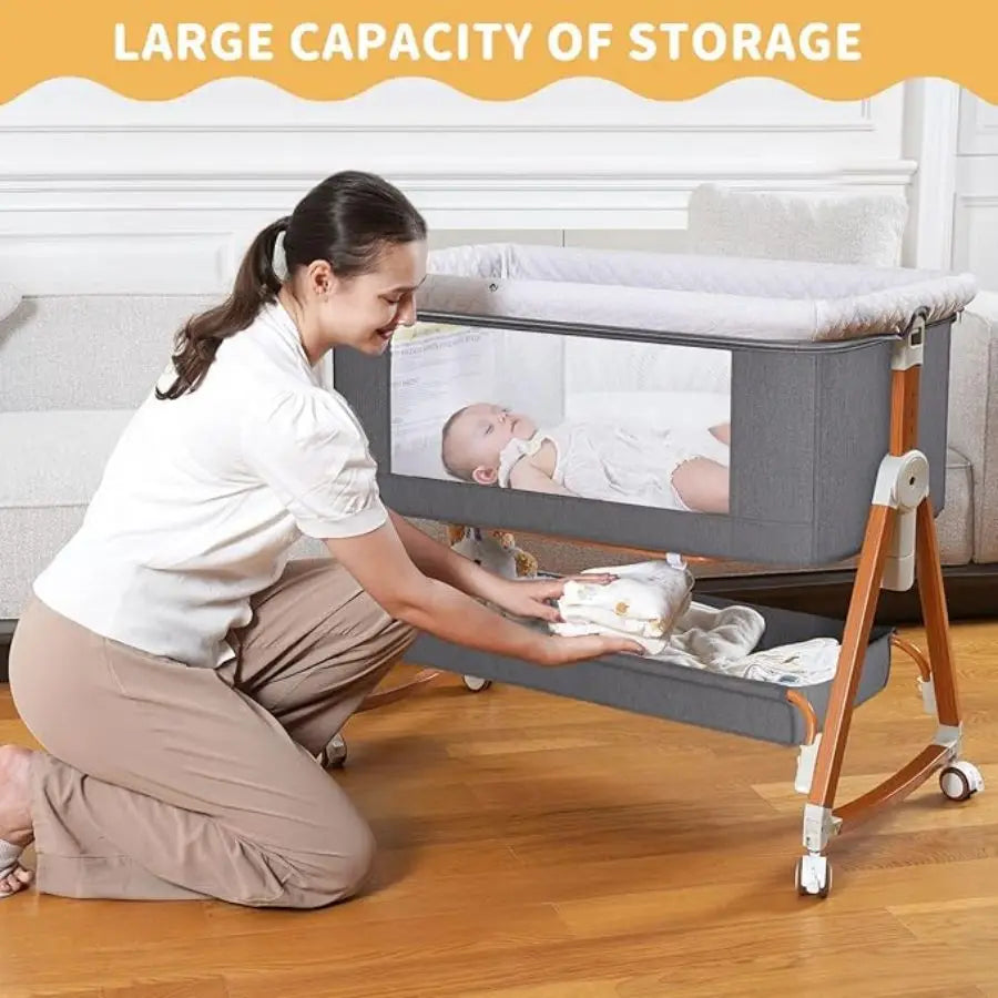 Baby Bassinet Bedside Crib 3 In 1 Foldable Rocking Wheels