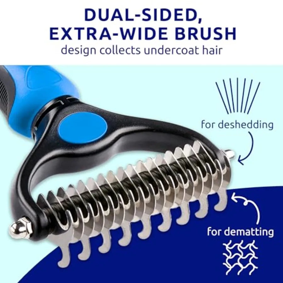 Deshedding Double-Sided Dog And Cat Brush Stainless Steel Silicone Grooming Tool