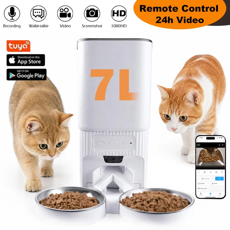 Nityers 7L Smart Automatic Pet Feeder With HD Camera Tuya App Control