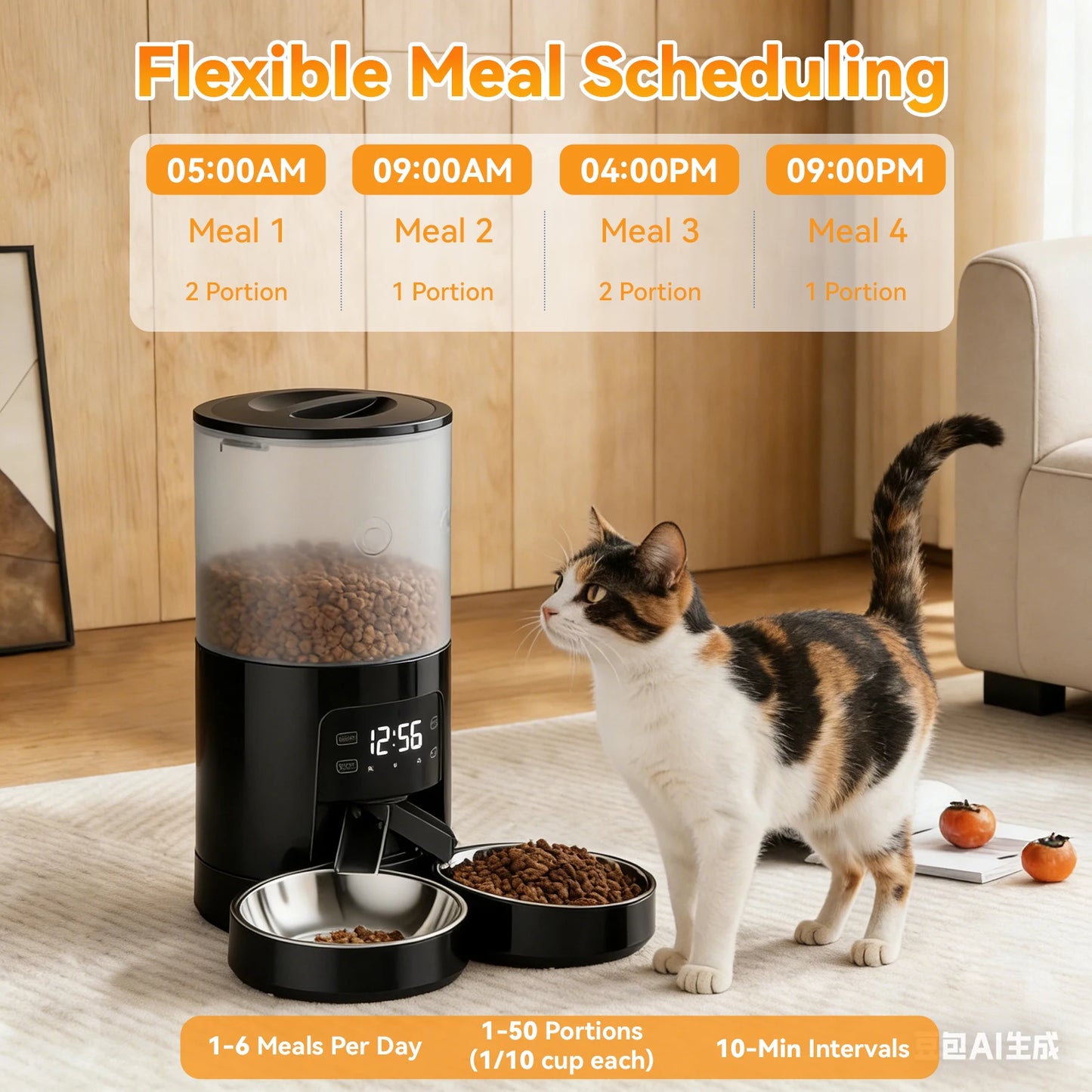 Automatic Cat Feeder With Dual Stainless Bowls Timed Dispenser