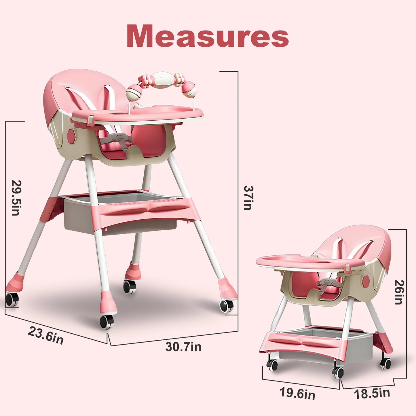 Foldable Baby High Chair 4 In 1 With Durable Toyrack