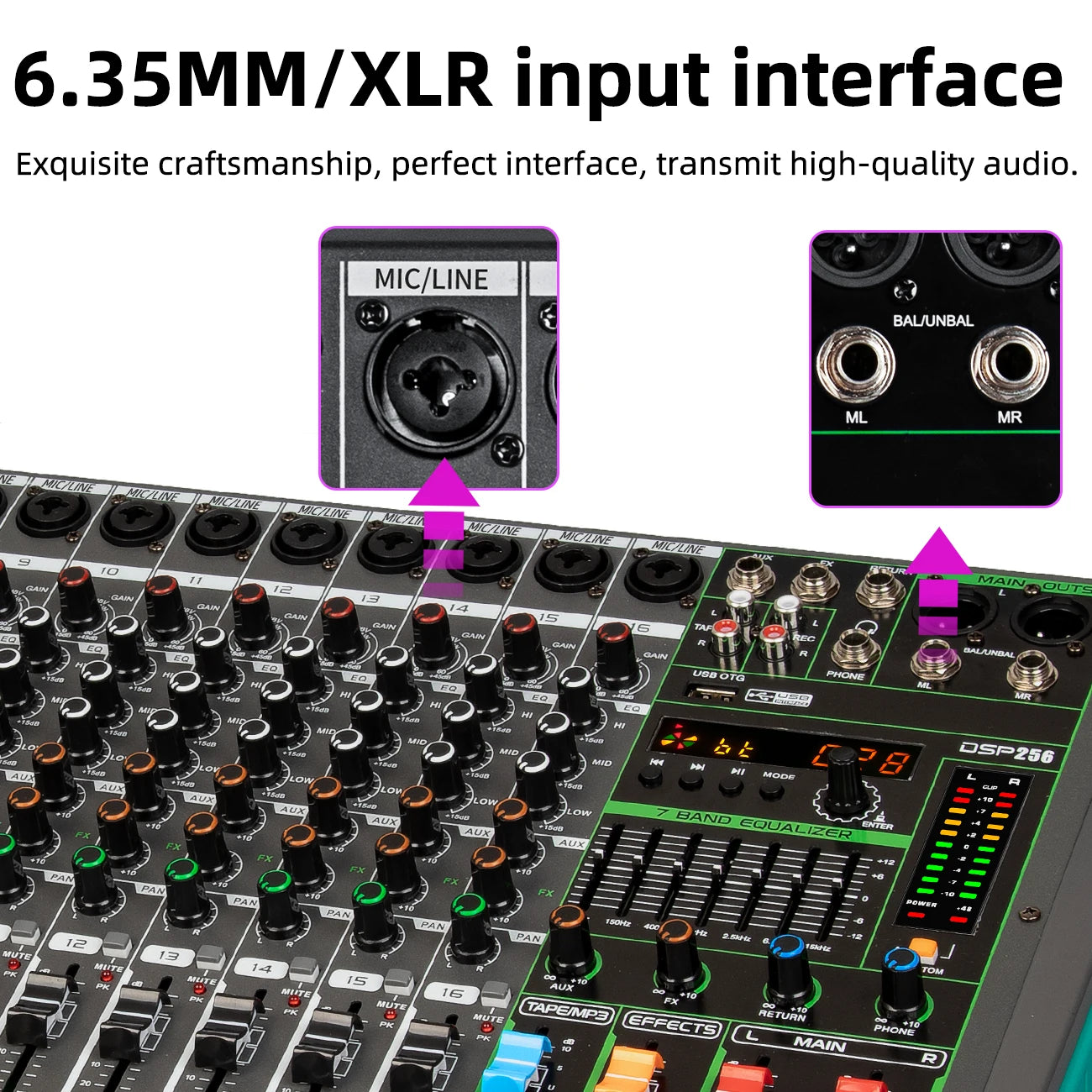 Depusheng 6 Channel Audio Mixer USB 48V Phantom Power