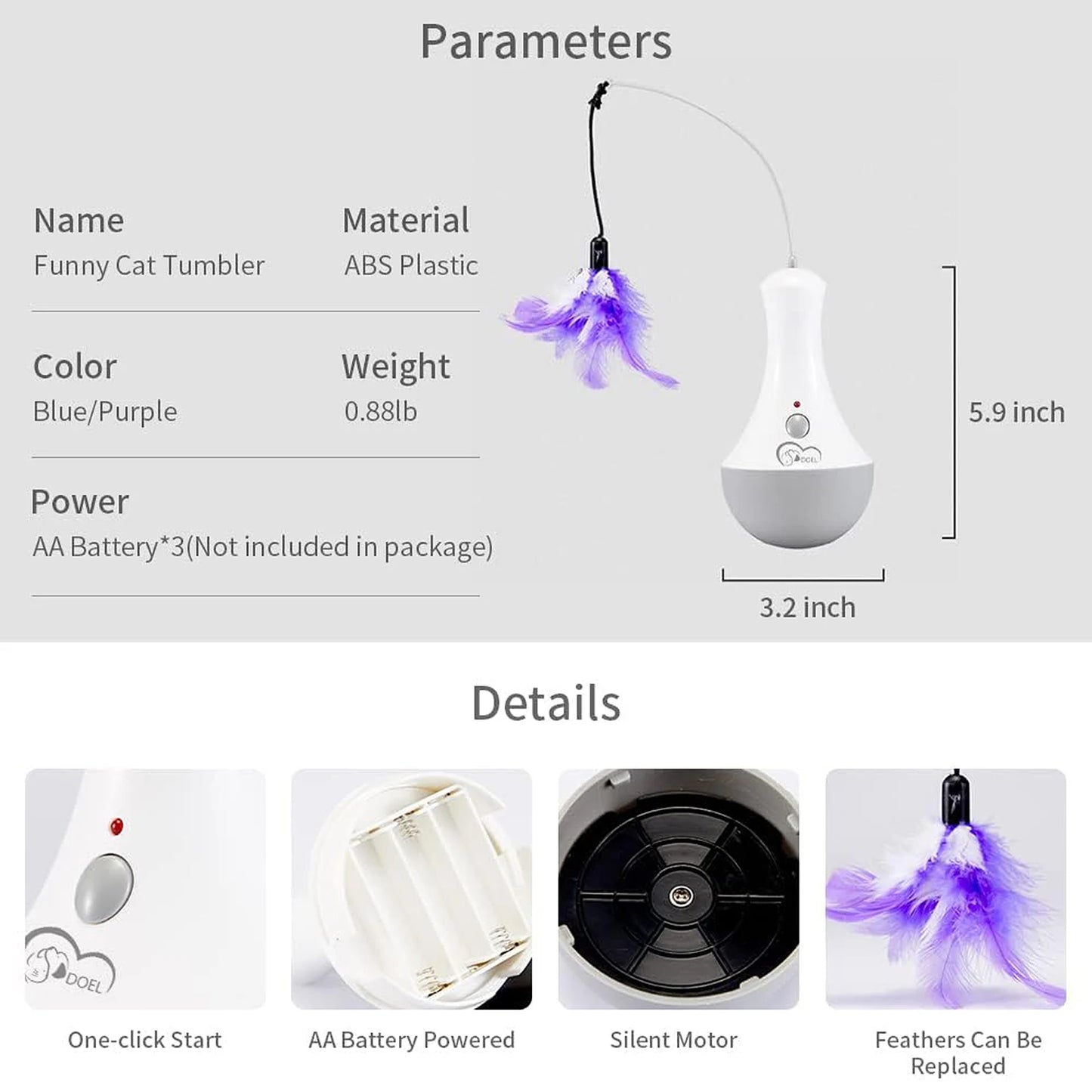 Cat Feather Toy Teaser With 360 Degree Rotation For Indoor Play