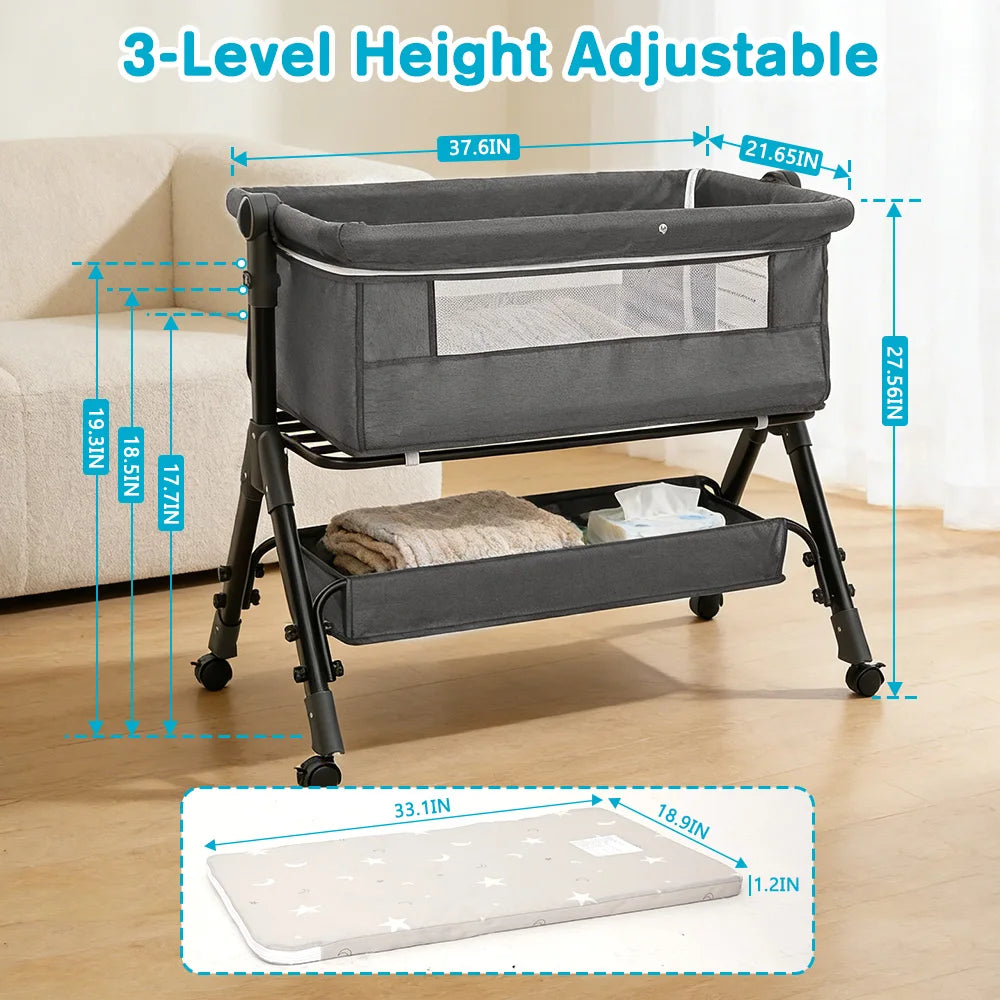 Baby Bassinet Bedside Sleeper Newborn Crib With 360 Mesh Window