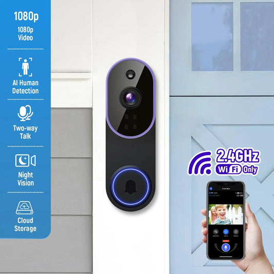 Smart Wireless Video Doorbell Camera AI Human Detection Night Vision