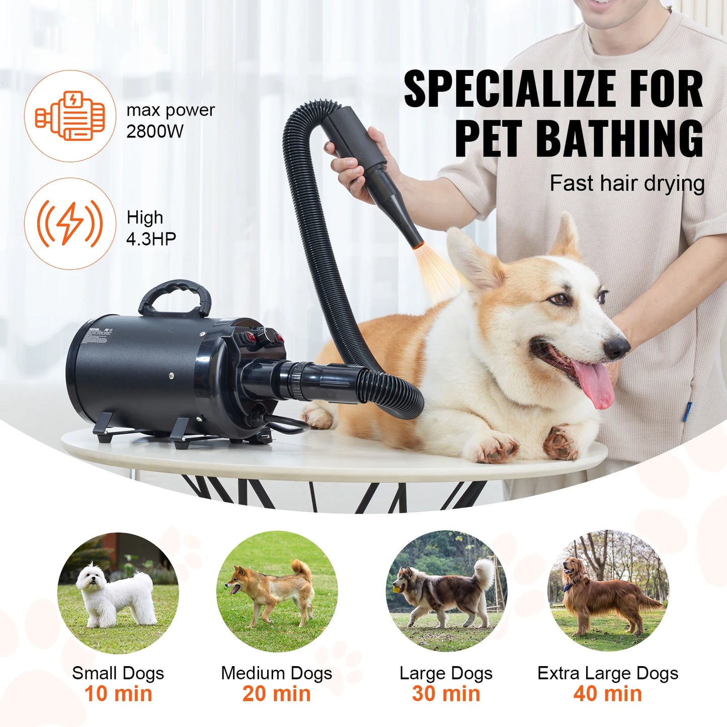 SucceBuy 2000W Dog Grooming Dryer With Adjustable Speed 4 Nozzles