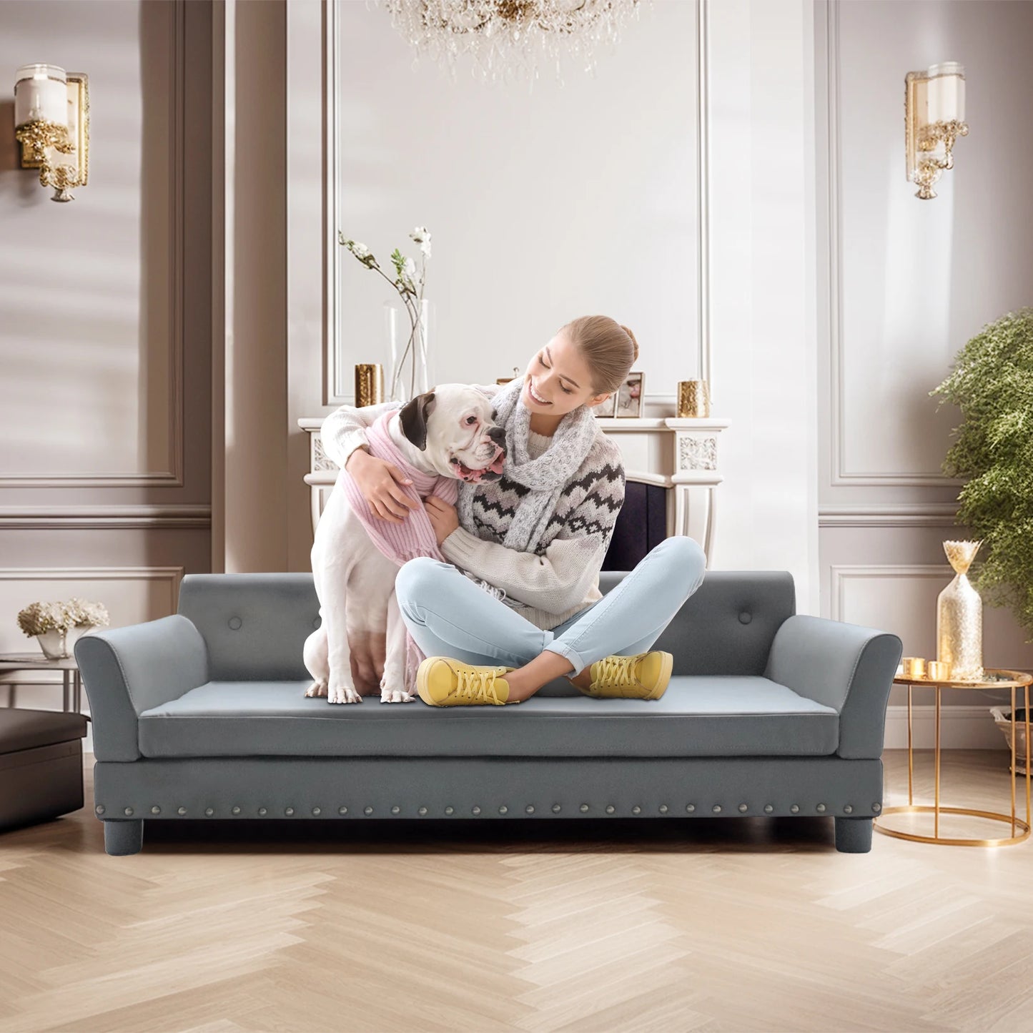 BINGOPAW Elevated Leather Dog Bed Sofa For Durable Comfort