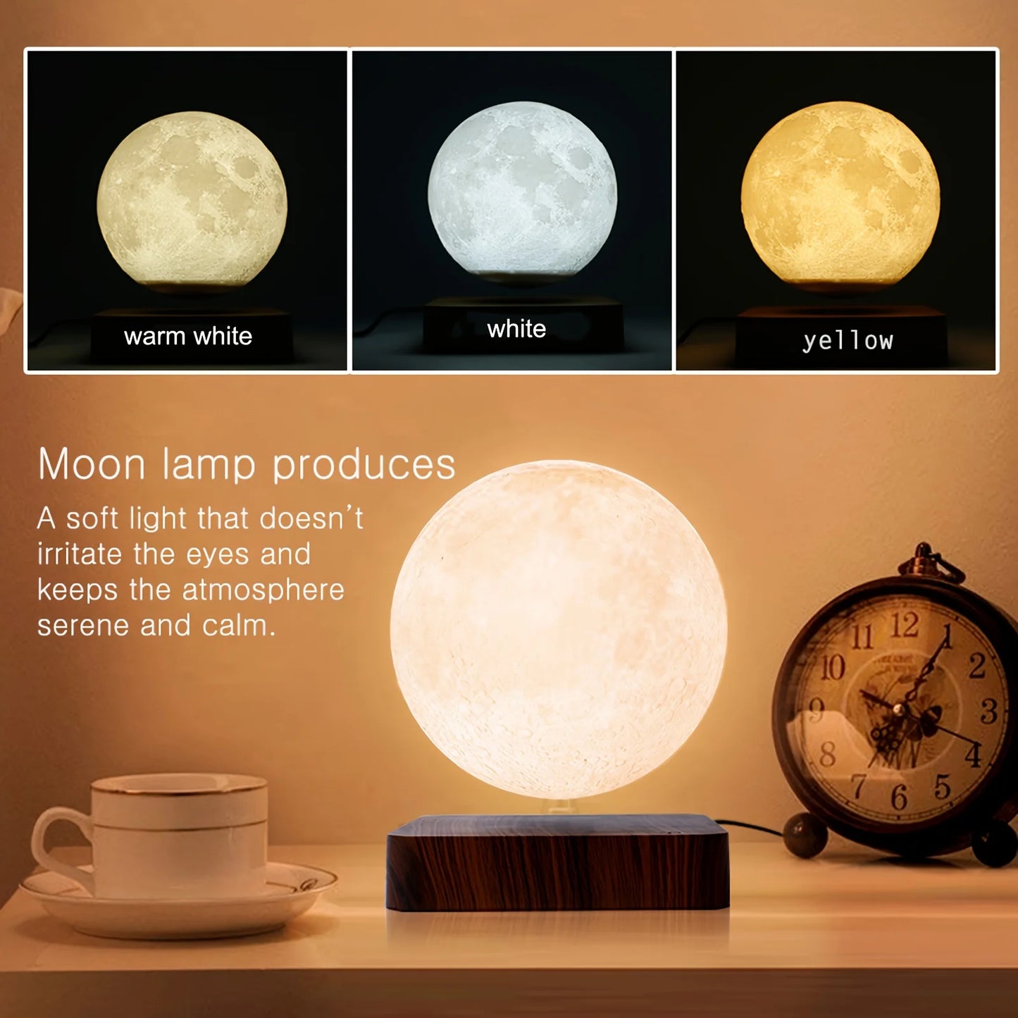 Mexllex Magnetic Floating Rotating Moon Lamp With Wooden Base LED