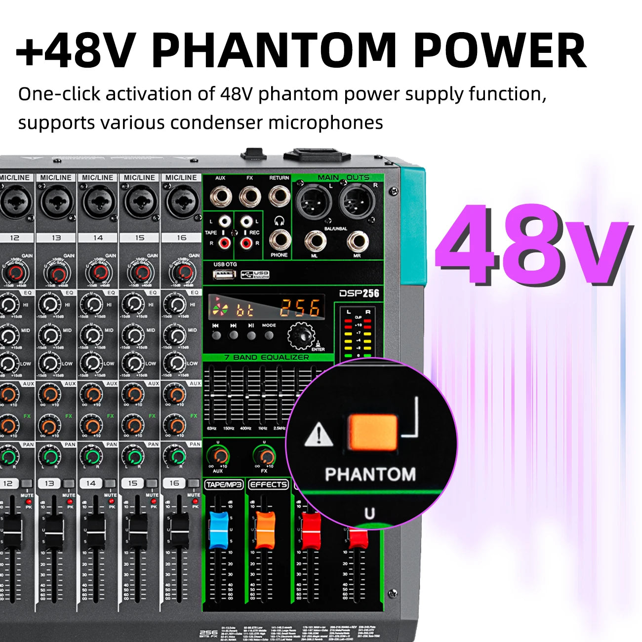 Depusheng 6 Channel Audio Mixer USB 48V Phantom Power