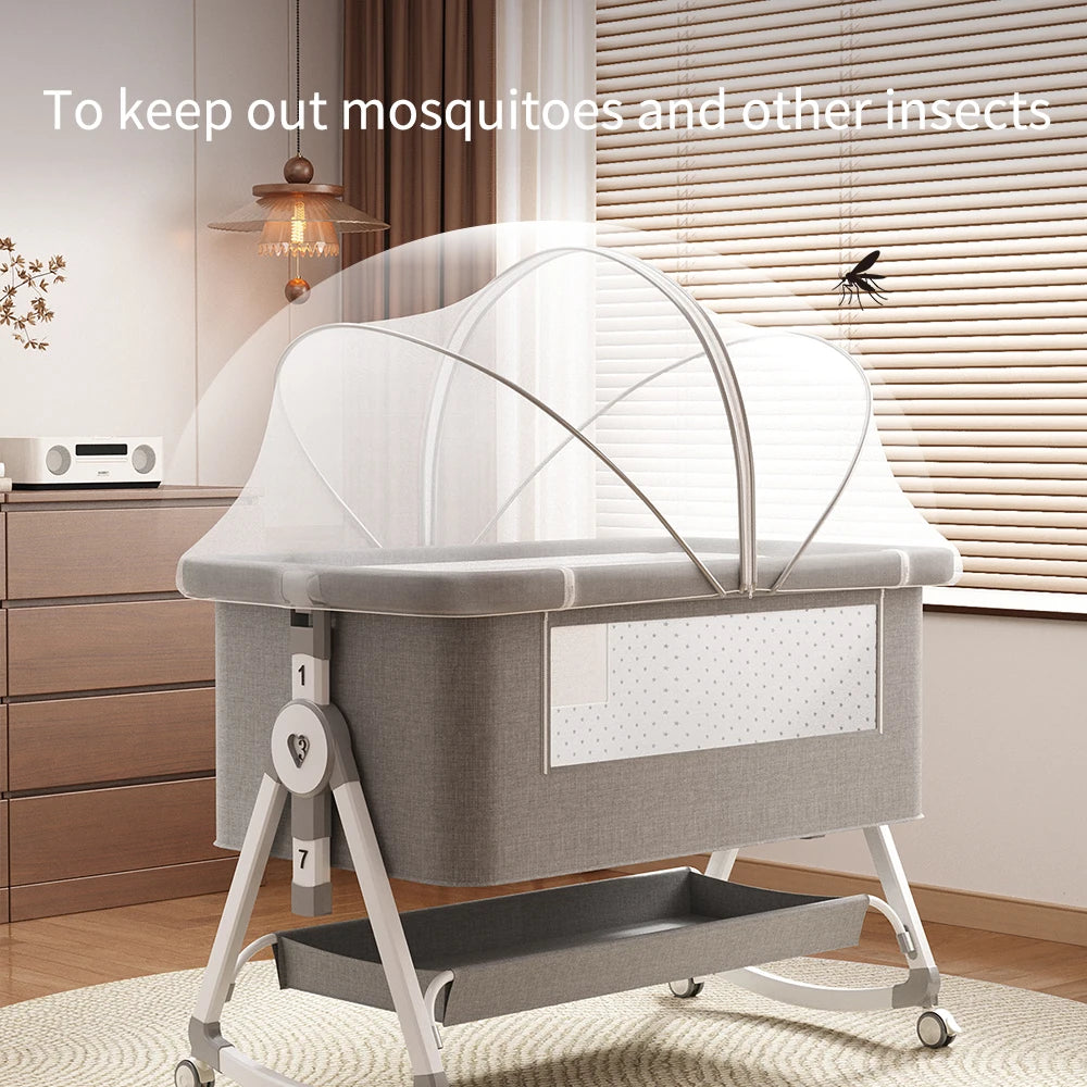Baby Bassinet Bedside Sleeper With Mosquito Net And Wheels