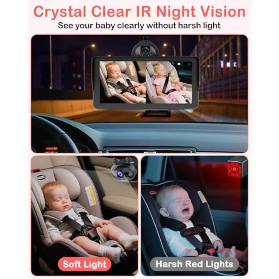 Dual Baby Car Camera Split Screen 1080P IR Night Vision
