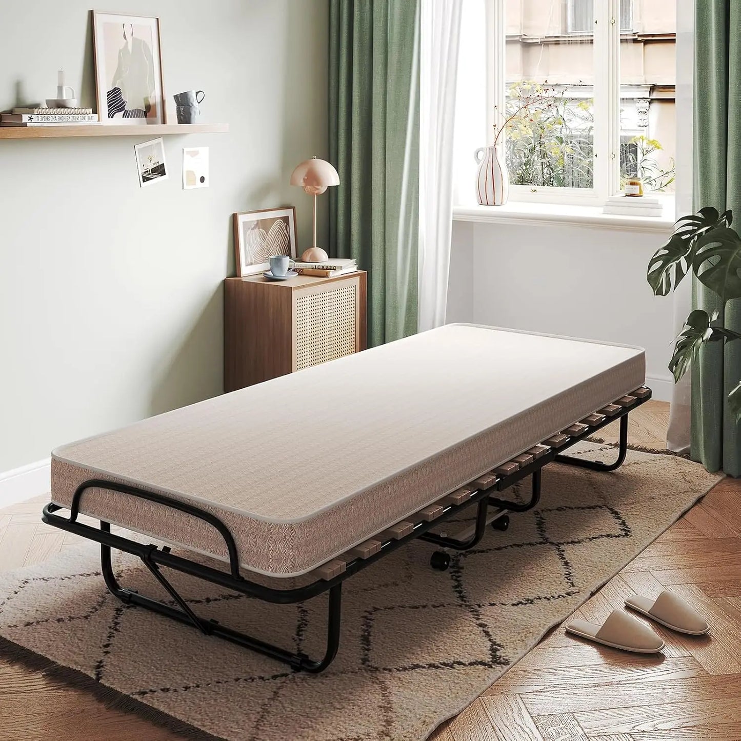 Folding Bed With Memory Foam Mattress Rollaway Guest Bed