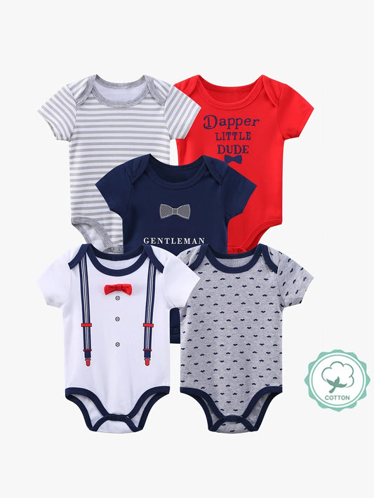 Cotton Baby Boys Short Sleeve Bodysuits With Bow Tie Bundle