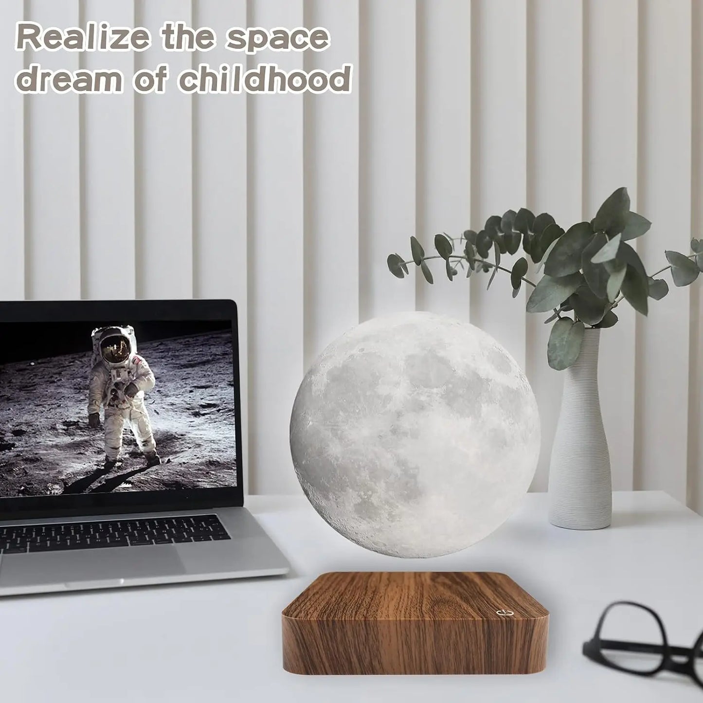 Mexllex Magnetic Floating Rotating Moon Lamp With Wooden Base LED