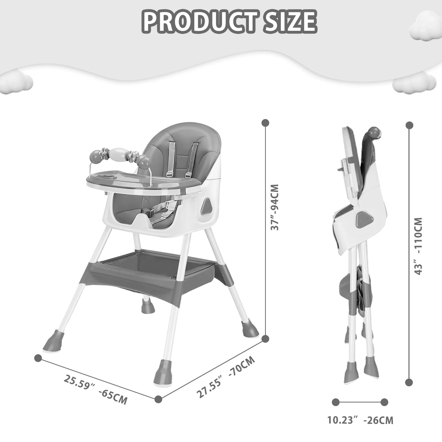PIORLADO Foldable Baby High Chair With Antislip Pad
