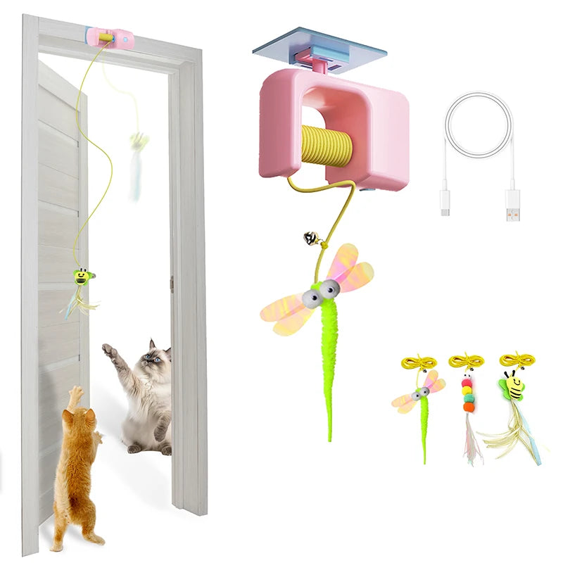 Booteely Interactive Hanging Cat Toy With Retractable String And Feathers
