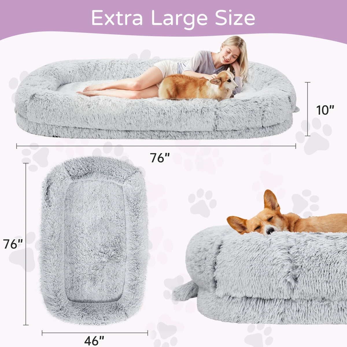 Orthopedic Human Dog Bed With Soft Removable Faux Fur Cover