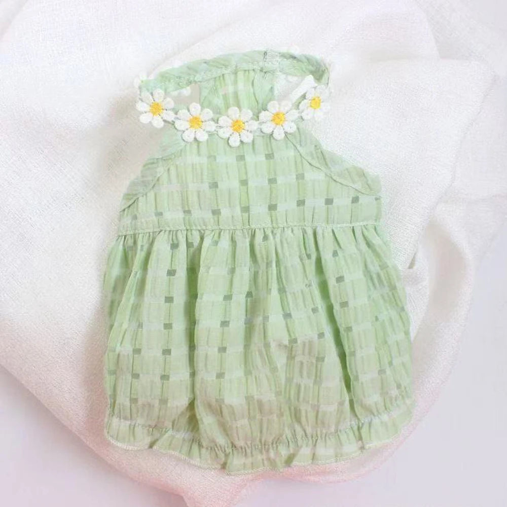 Breathable Floral Wreath Dog Dress Made From Polyester