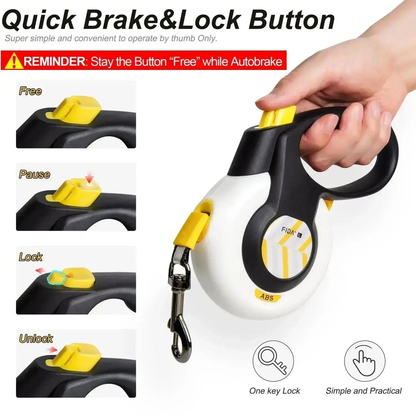 Smart Auto Brake Retractable Dog Leash Durable One Hand Lock