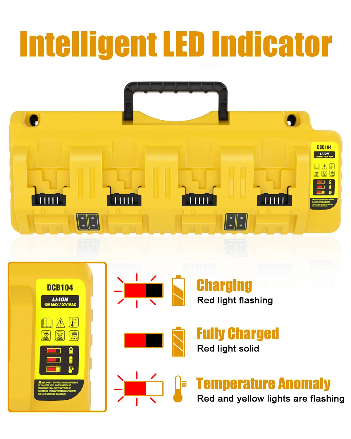 JYJZPB Dewalt DCB104 Replacement 4 Port Battery Charger Station
