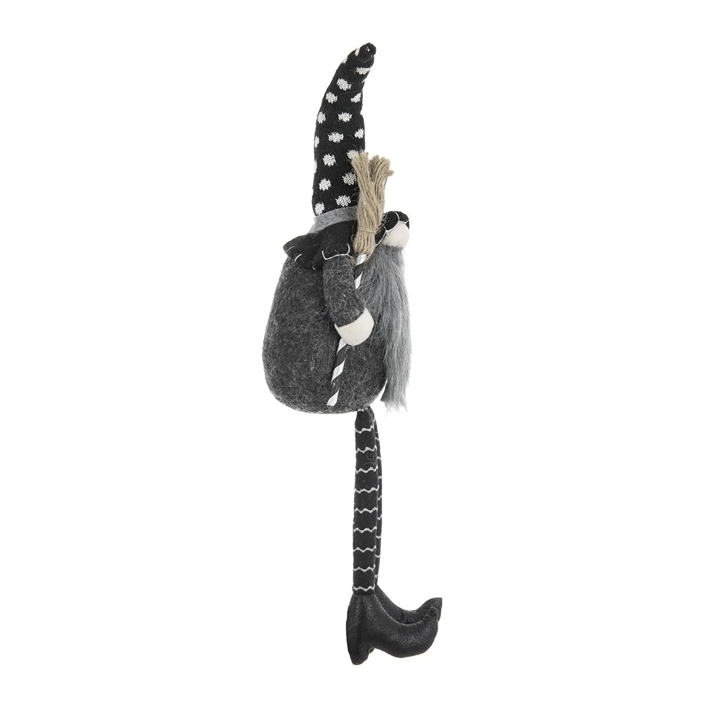 Halloween Fabric Sitting Gnome With Broomstick And Soft Legs