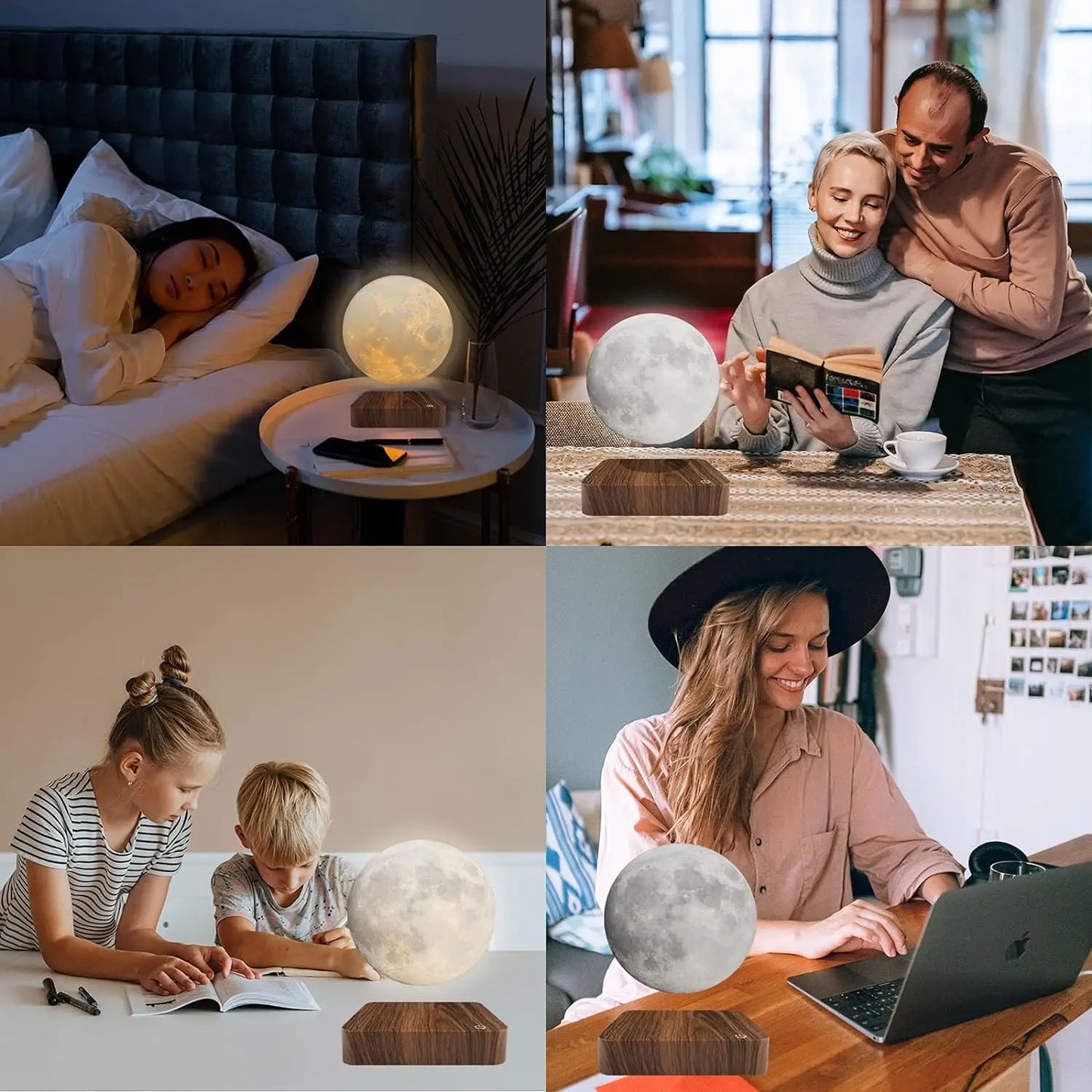Mexllex Magnetic Floating Rotating Moon Lamp With Wooden Base LED