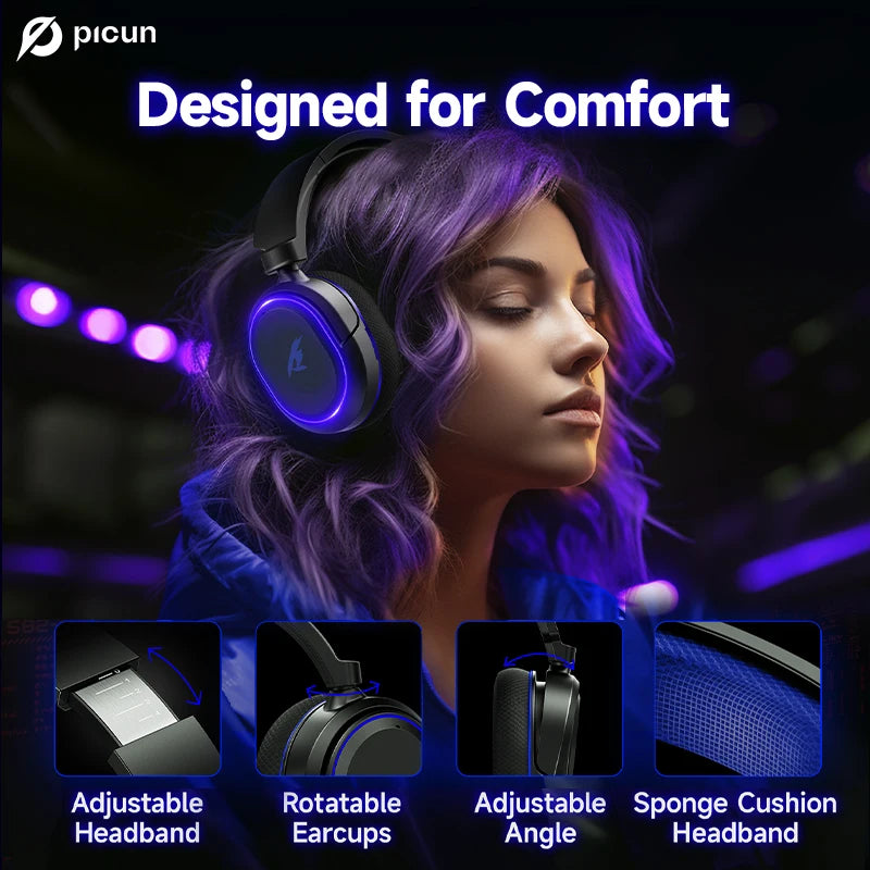 Picun G2 Wireless Gaming Headset Bluetooth 5.3 2.4G