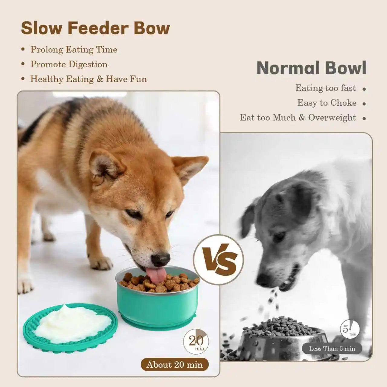 Food Grade Stainless Steel Slow Feeder Dog Bowl With Non Slip Base