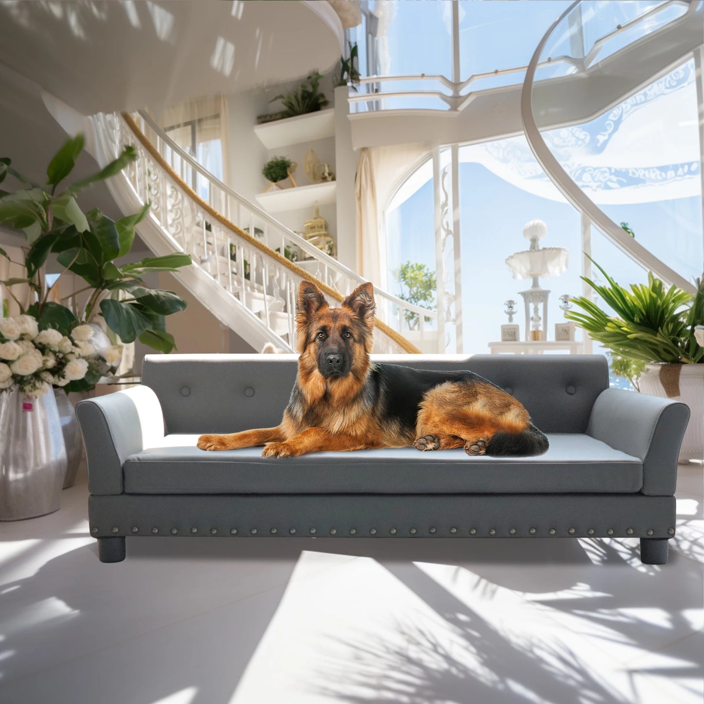 BINGOPAW Elevated Leather Dog Bed Sofa For Durable Comfort